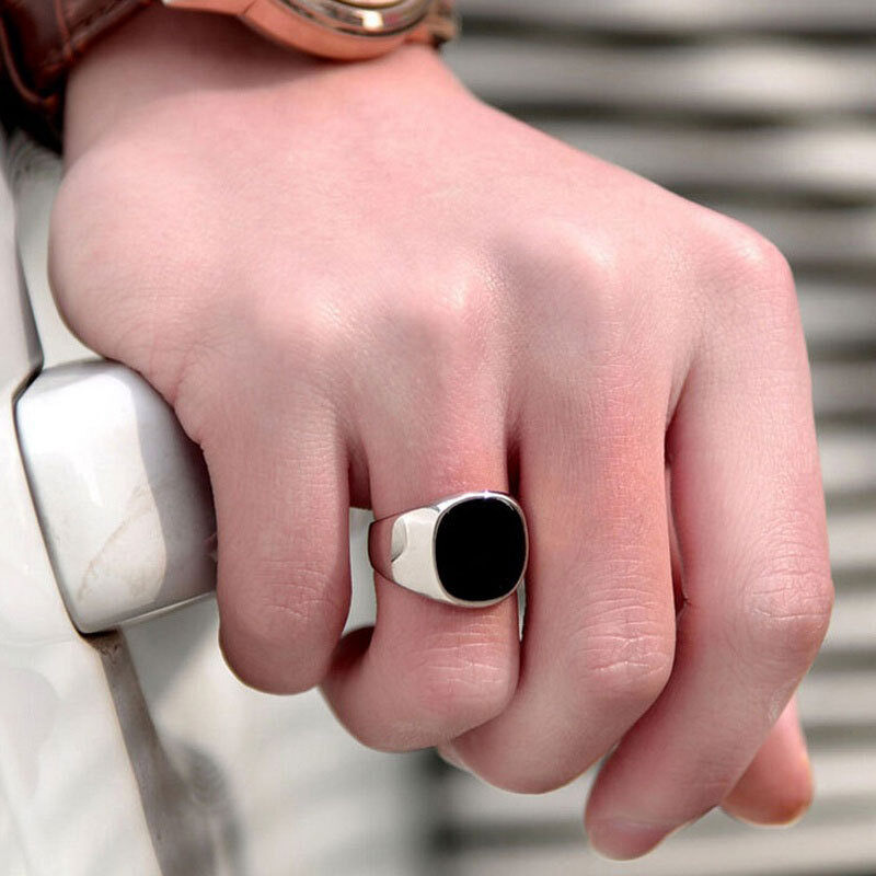 10K Gold Agate Circle Ring for Men-2