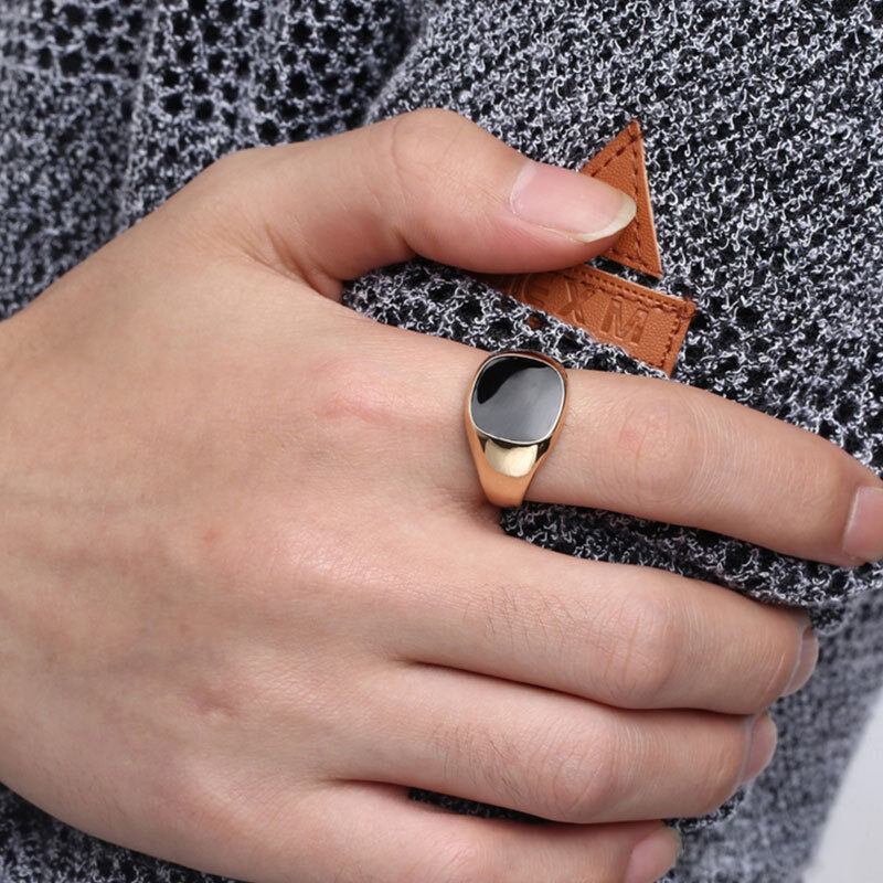 10K Gold Agate Circle Ring for Men-3