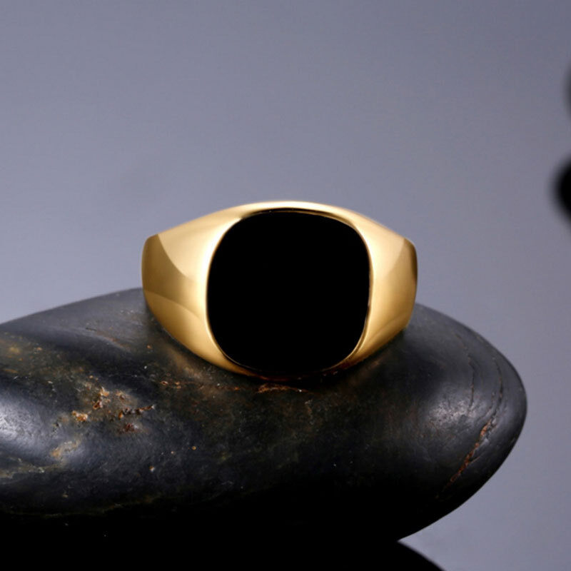10K Gold Agate Circle Ring for Men-4