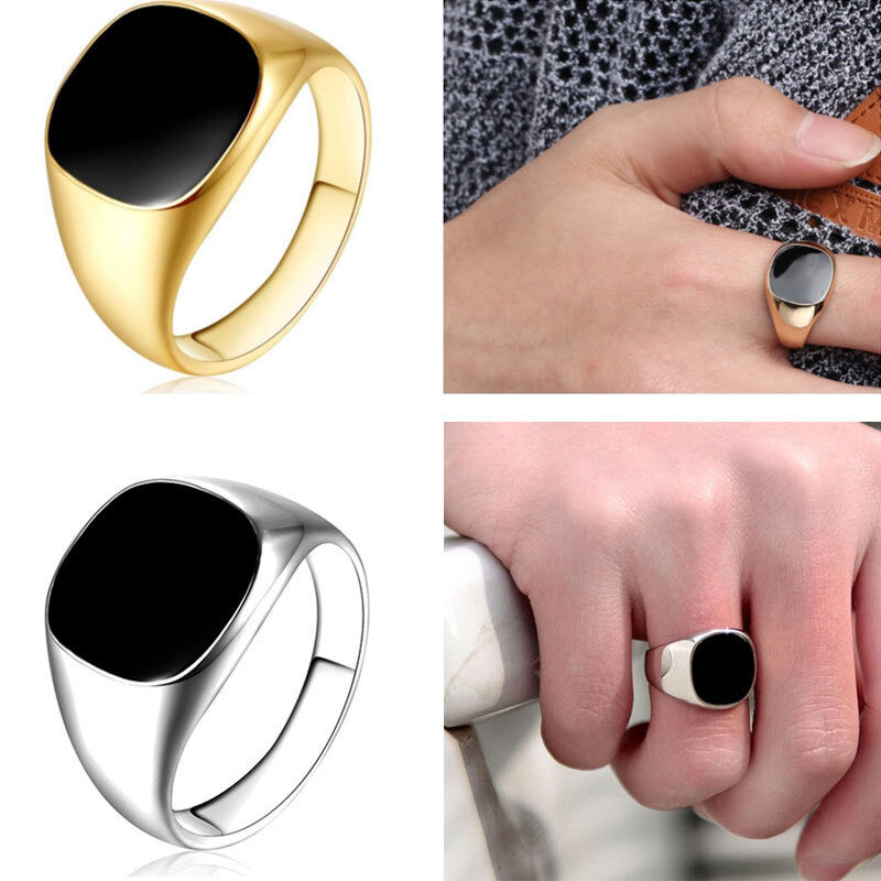 10K Gold Agate Circle Ring for Men-7