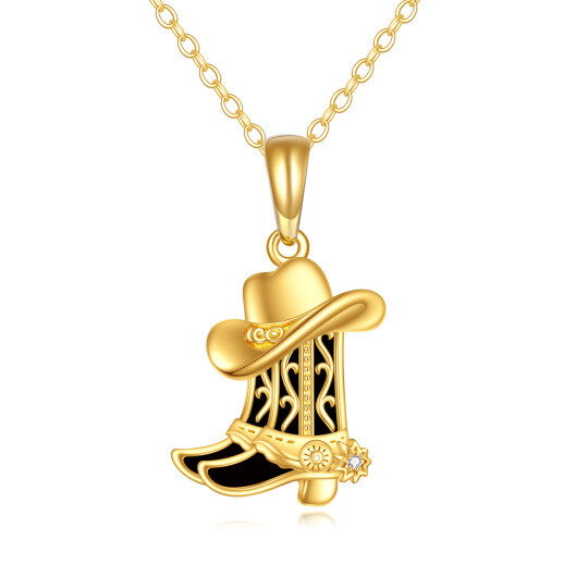 10K Gold Agate Cowboy Hat Pendant Necklace