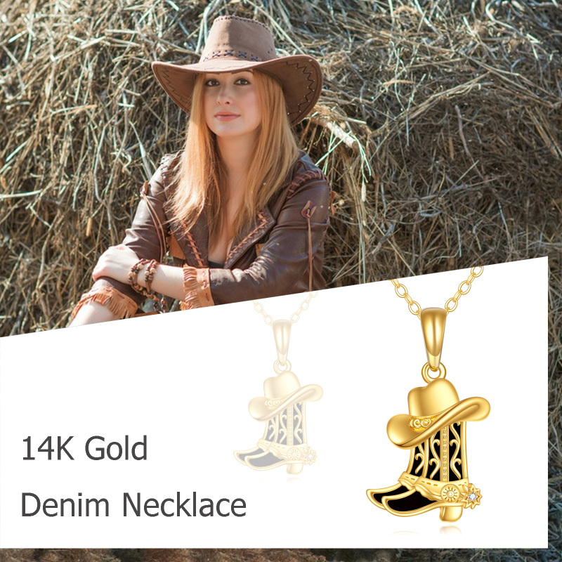 10K Gold Agate Cowboy Hat Pendant Necklace-6