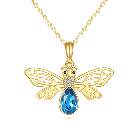 قلادة بحلية نحلة من الذهب عيار 14 قيراطًا مع العقيق والكريستال