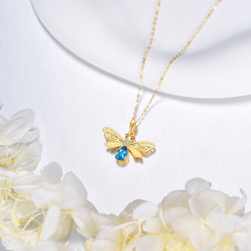 Collar con colgante de abeja de ágata y cristal en oro de 14 quilates-3