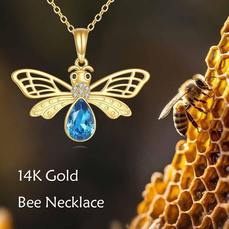 Collar con colgante de abeja de ágata y cristal en oro de 14 quilates-5