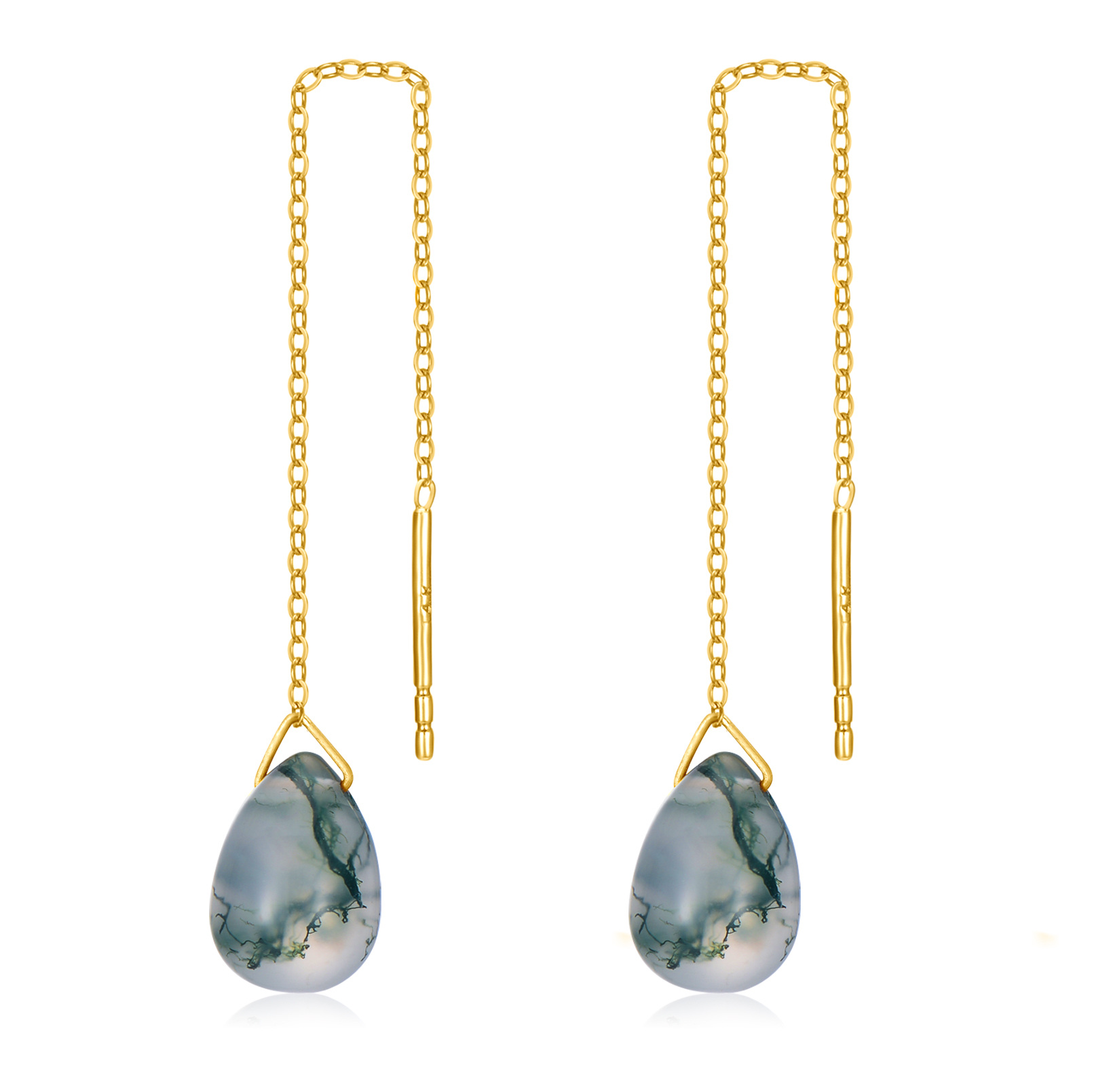 14K Gold Agate Drop… - image