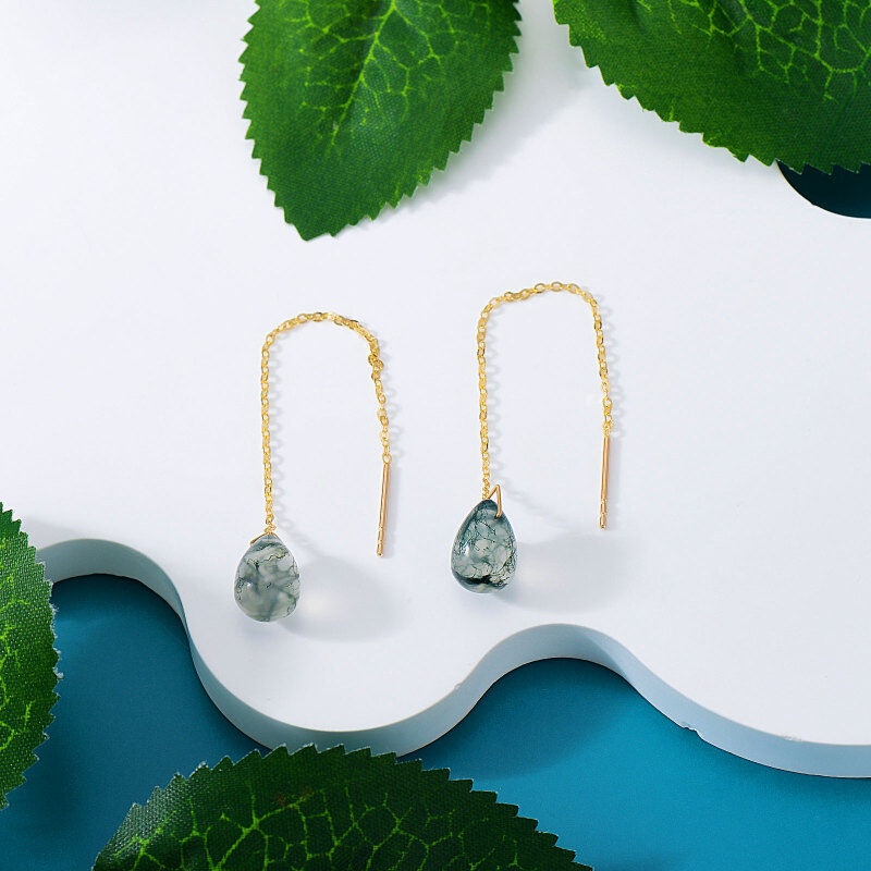 Pendientes colgantes de ágata en oro blanco de 10 quilates-4