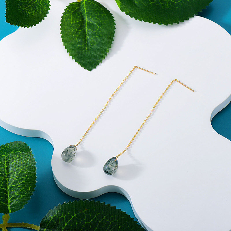 Pendientes colgantes de ágata en oro blanco de 10 quilates-5