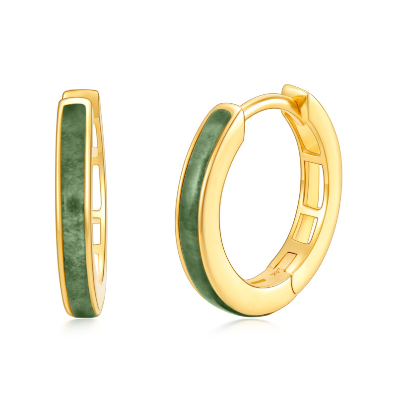 18K Gold Agate Hoop Earrings-1