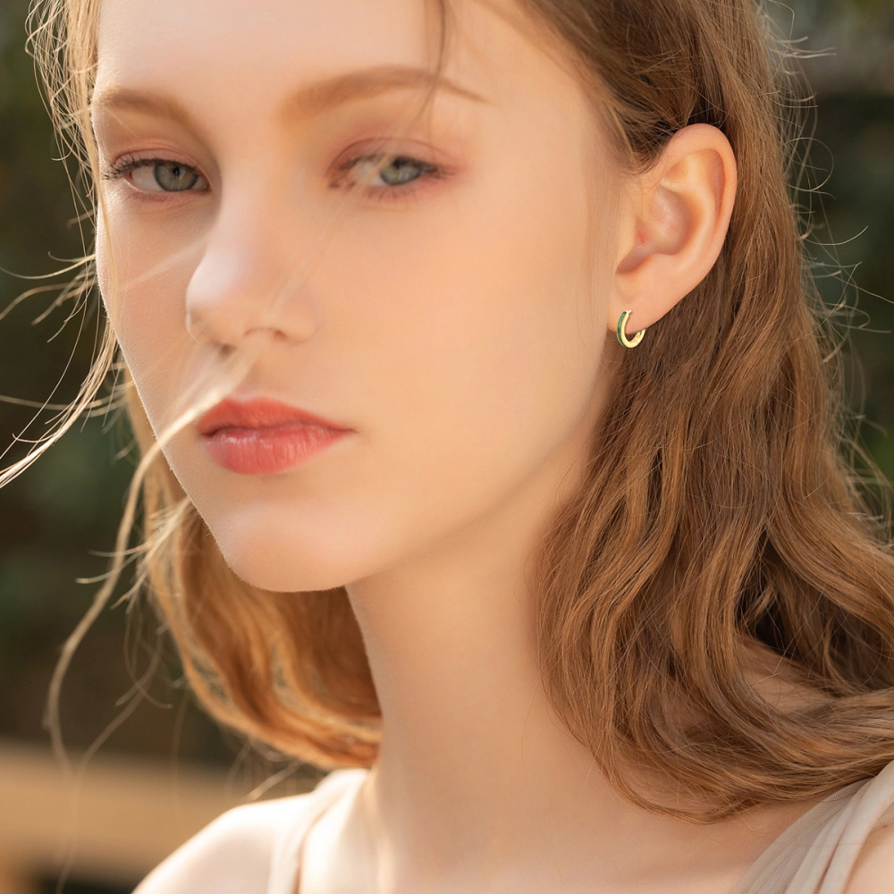 10K Gold Agate Hoop Earrings-2