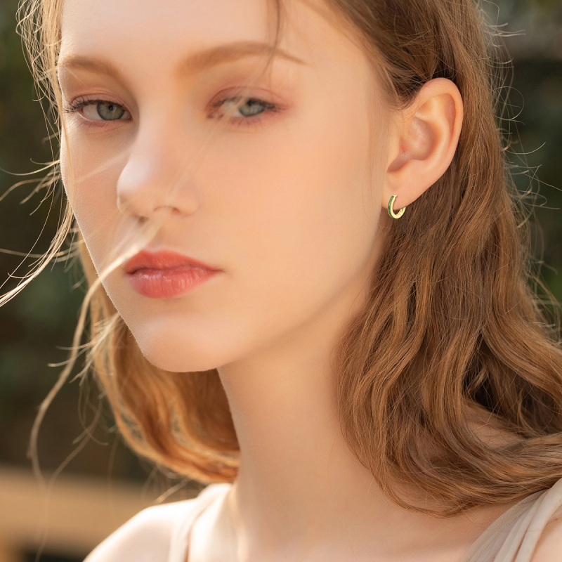 18K Gold Agate Hoop Earrings-2