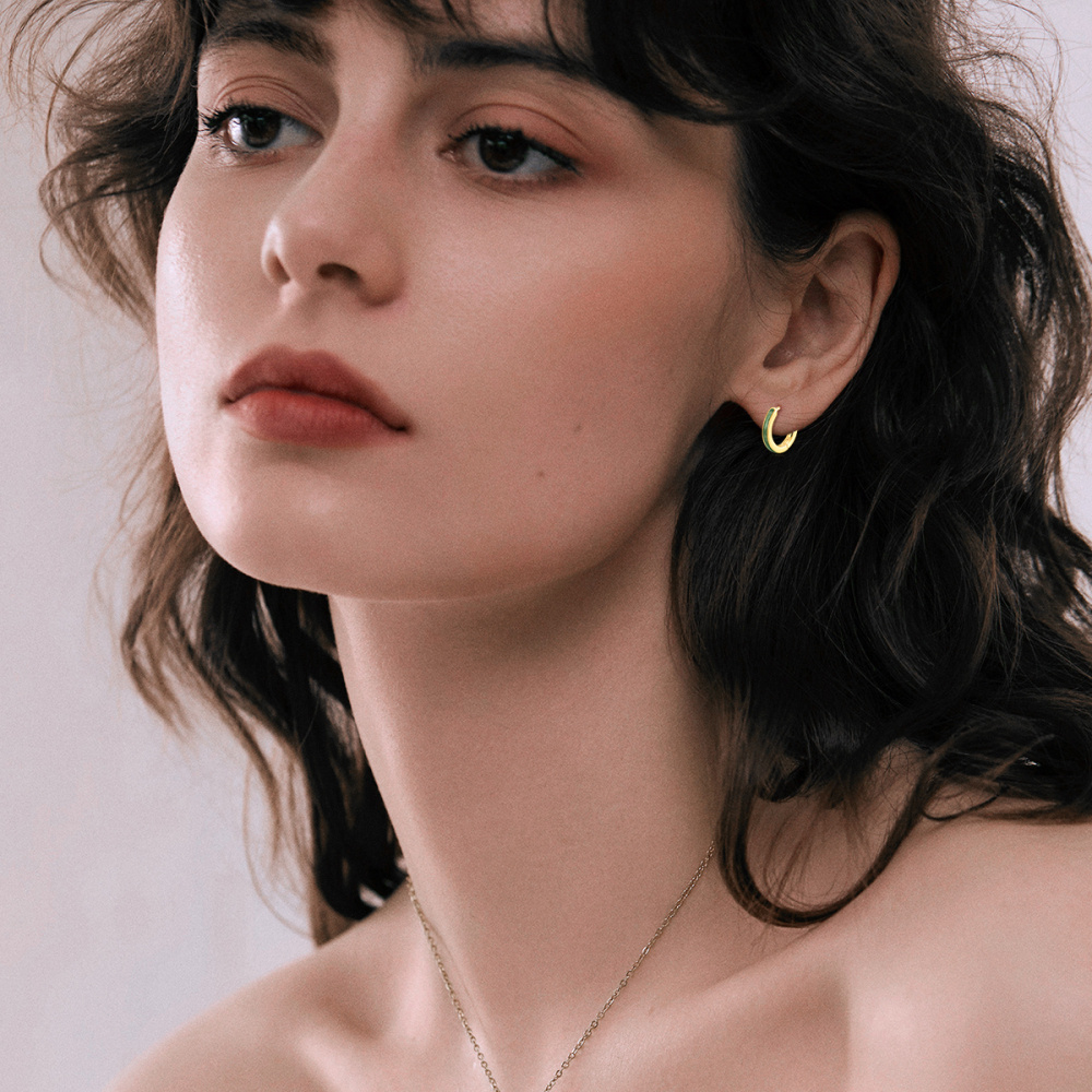 10K Gold Agate Hoop Earrings-3