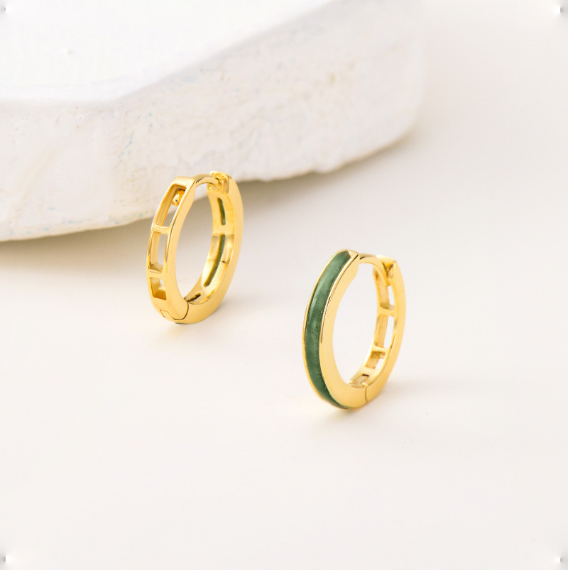 18K Gold Agate Hoop Earrings-4