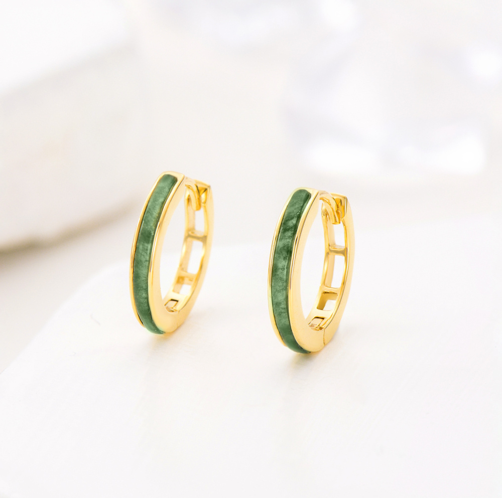 10K Gold Agate Hoop Earrings-5