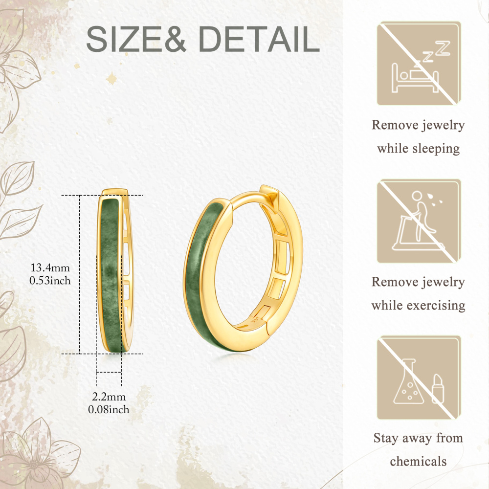 10K Gold Agate Hoop Earrings-6