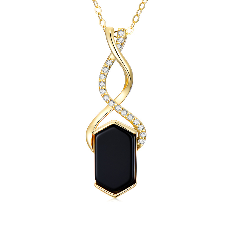 14K Gold Agate & Moissanite Infinity Symbol Pendant Necklace-9