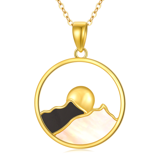 Collier avec pendentif soleil en or 14 carats et montagnes en agate pour femme