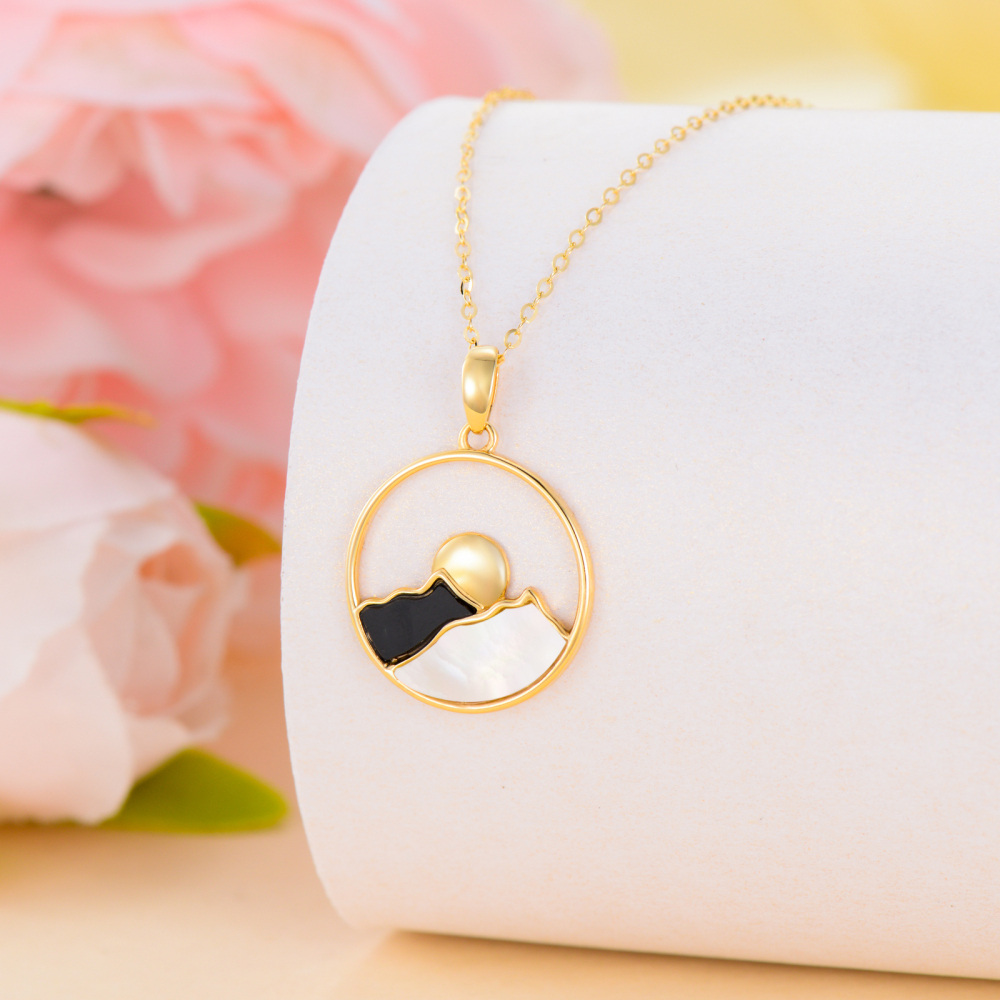 18K Gold Agate Mountains Sun Pendant Necklace For Women-2