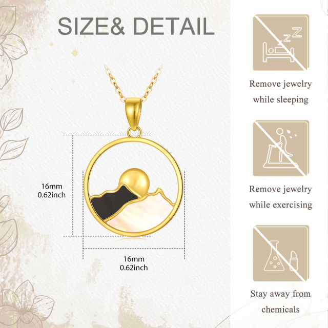 14K Gold Agate Mountains Sun Pendant Necklace For Women-3