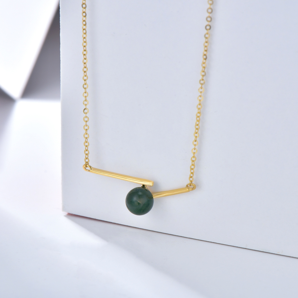 10K Gold Agate Pendant Necklace-3