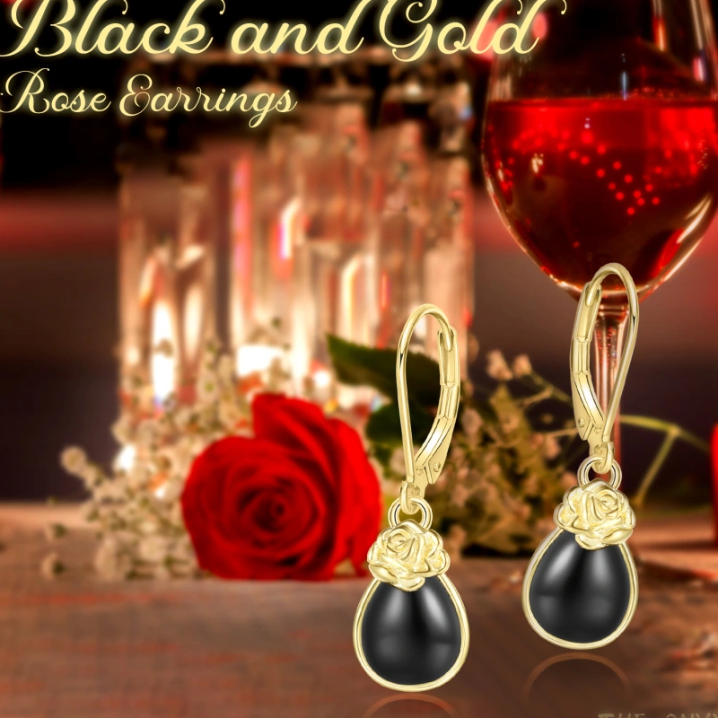 10K White Gold Agate Rose & Drop Shape Lever-back Earrings-6