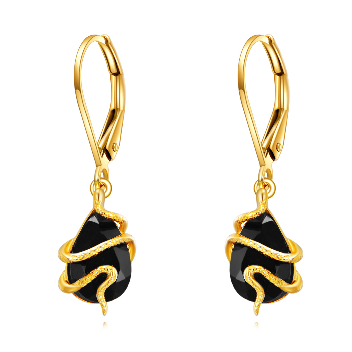 10K Gold Agate Snake Drop Earrings-1