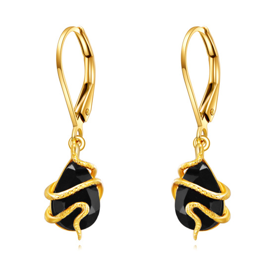 10K Gold Agate Snake Drop Earrings