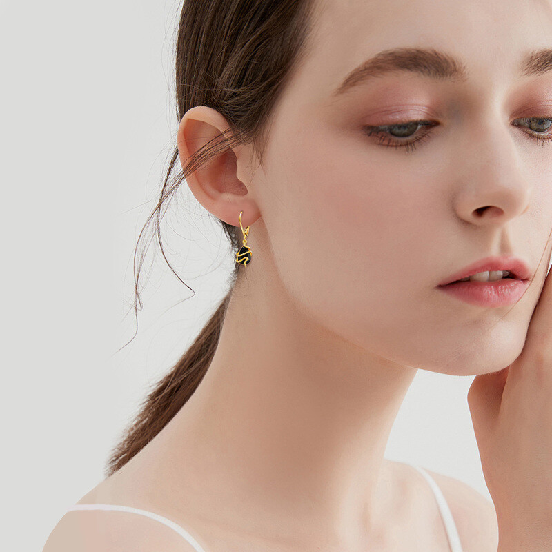 10K White Gold Agate Snake Drop Earrings-2