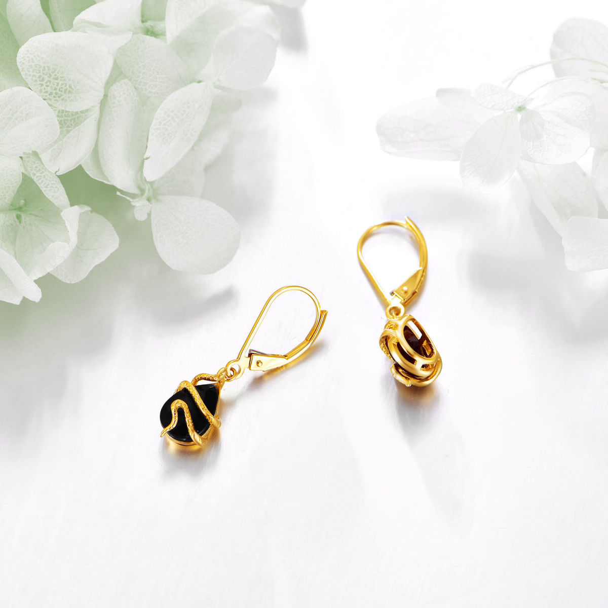 14K Gold Agate Snake Drop Earrings-3