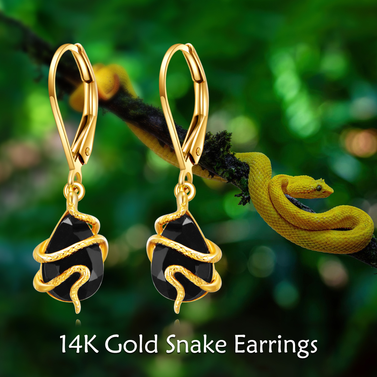 18K Gold Agate Snake Drop Earrings-6