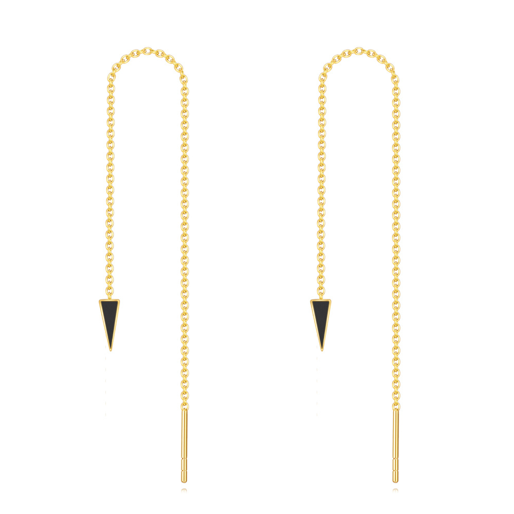 10K Gold Agate Triangle Drop Earrings-1