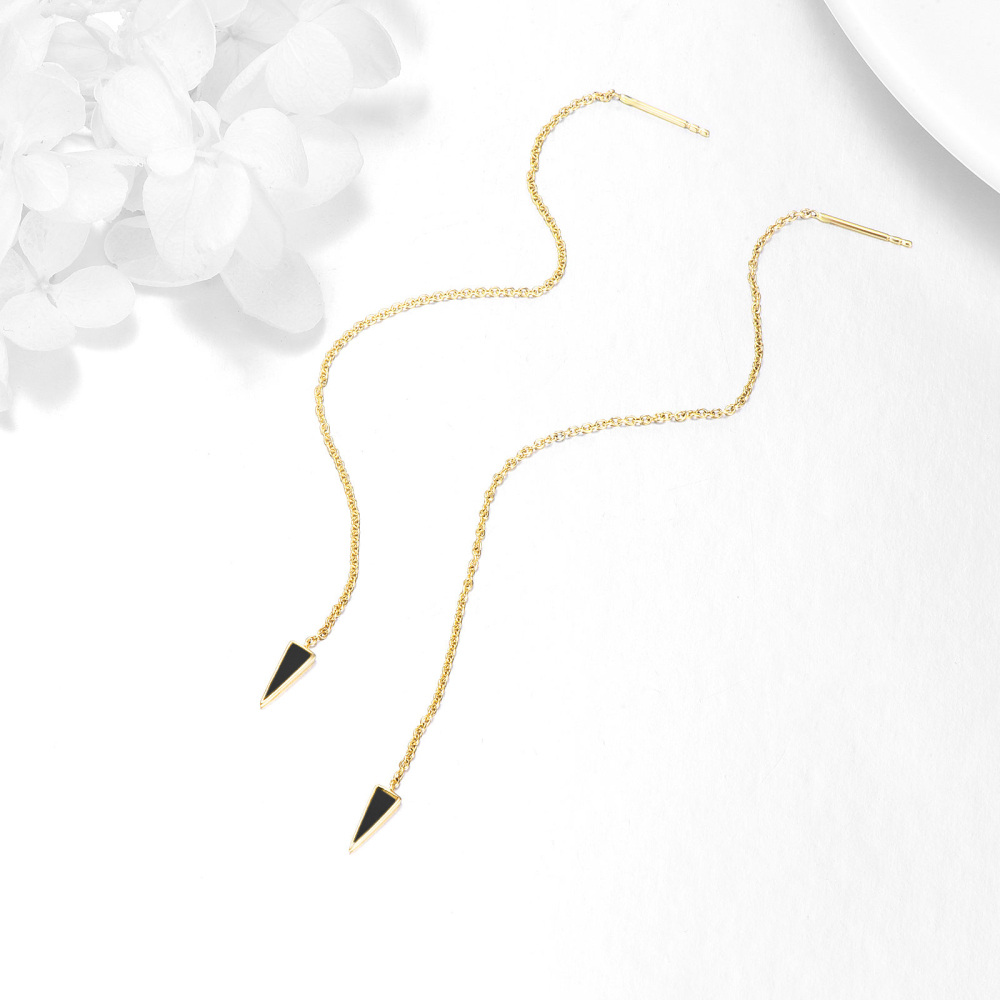 10K Gold Agate Triangle Drop Earrings-4