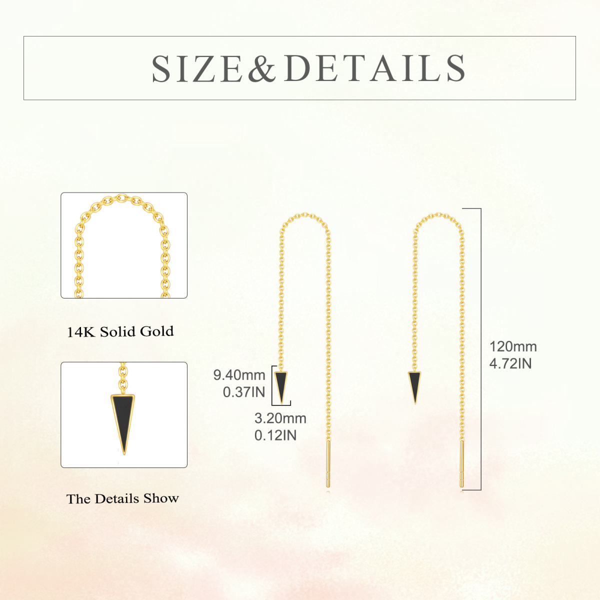 10K Gold Agate Triangle Drop Earrings-5