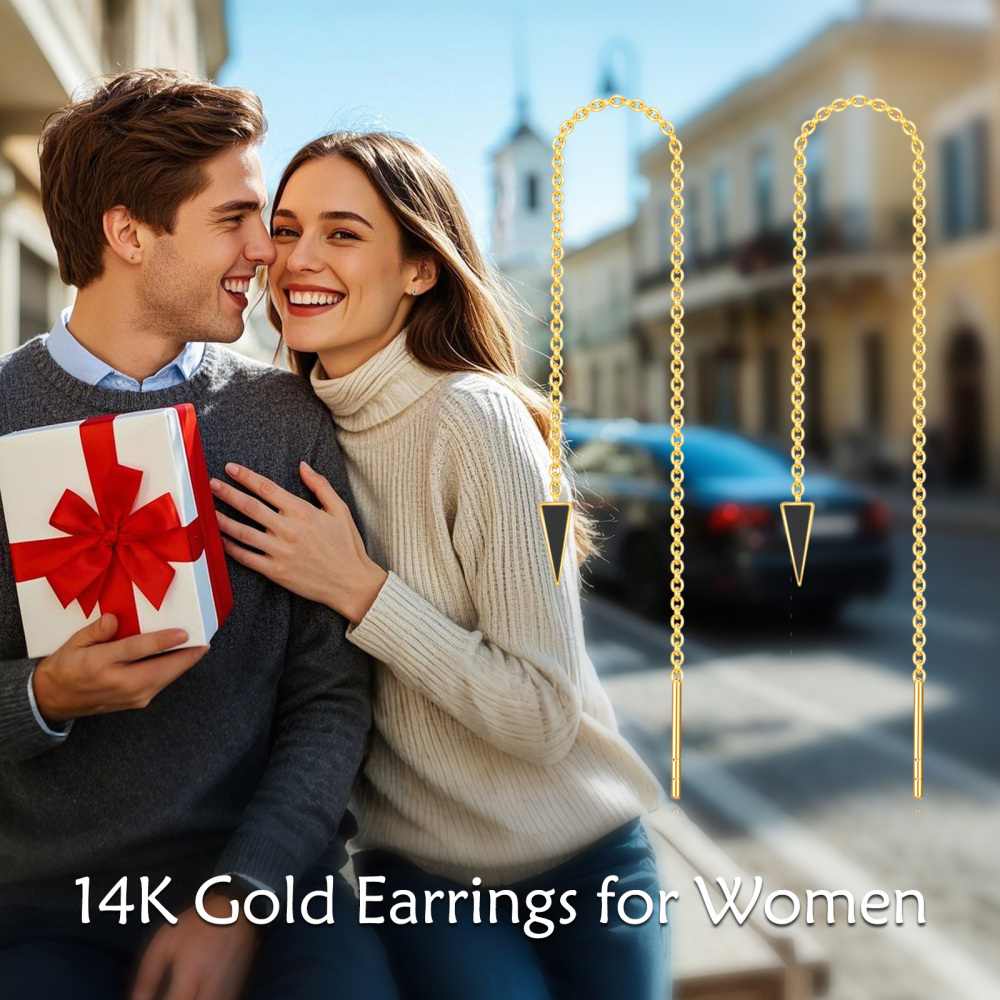 10K Gold Agate Triangle Drop Earrings-6