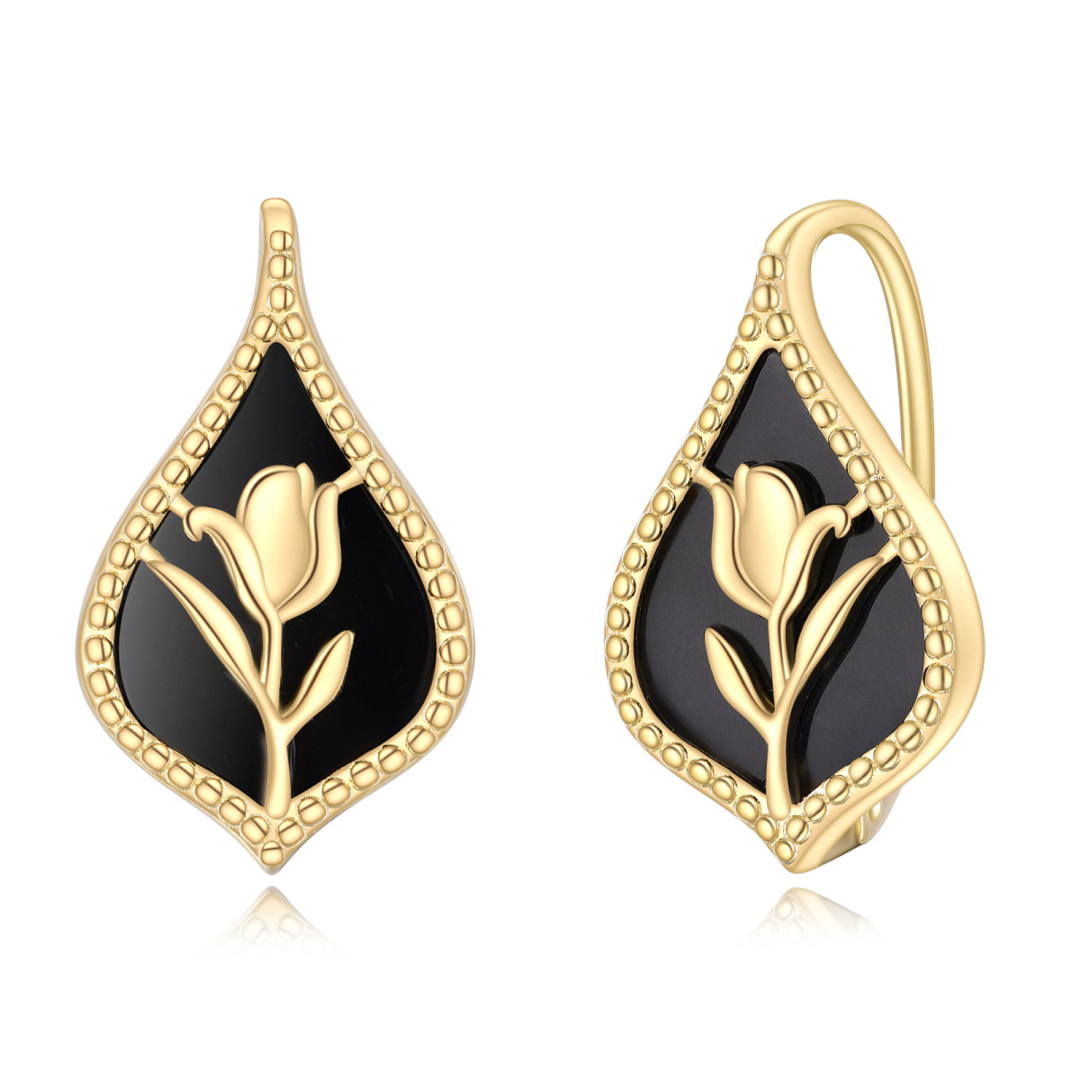 Sterling Silver with Yellow Gold Plated Agate Tulip Lever-back Earrings-1