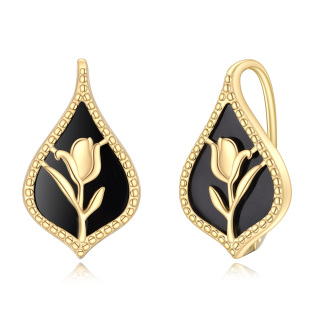 Sterling Silver with Yellow Gold Plated Agate Tulip Lever-back Earrings-1