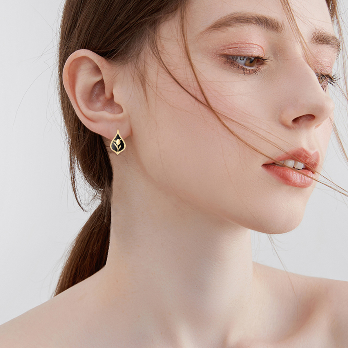 Sterling Silver with Yellow Gold Plated Agate Tulip Lever-back Earrings-2
