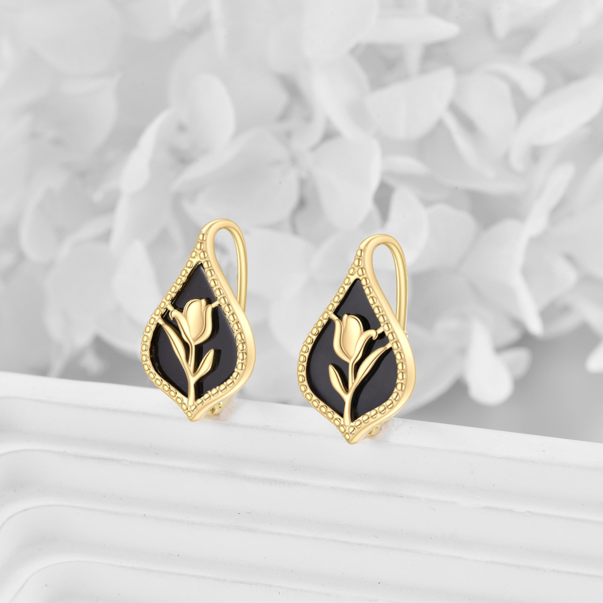 Sterling Silver with Yellow Gold Plated Agate Tulip Lever-back Earrings-3