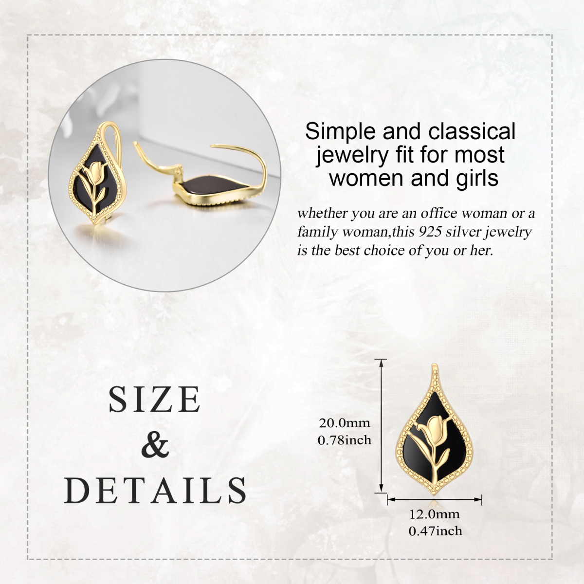 Sterling Silver with Yellow Gold Plated Agate Tulip Lever-back Earrings-5