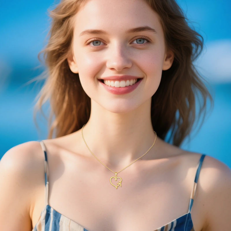 Collar con colgante de avión y corazón en oro de 14 quilates-3