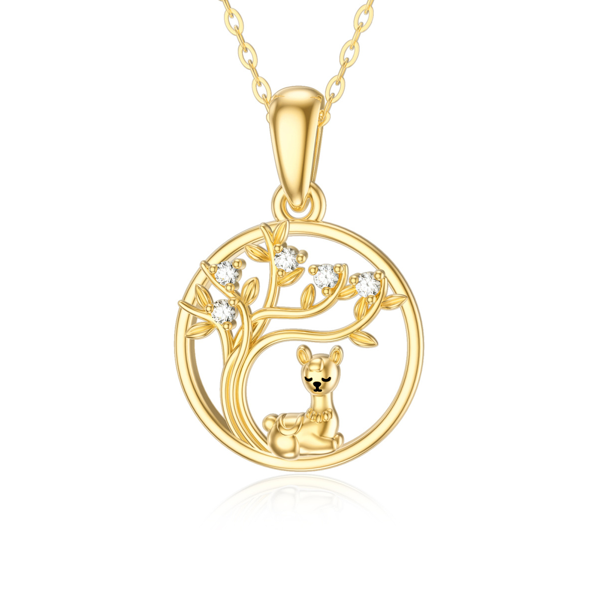 14K Gold Cubic Zirconia Alpaca & Tree Of Life Pendant Necklace-1