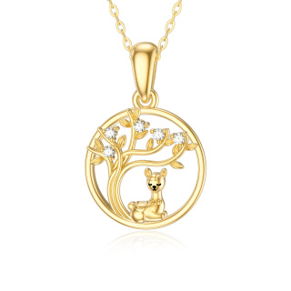 10K Gold Cubic Zirconia Alpaca & Tree Of Life Pendant Necklace-5