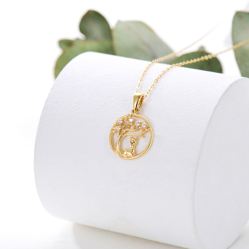 10K Gold Cubic Zirconia Alpaca & Tree Of Life Pendant Necklace-3