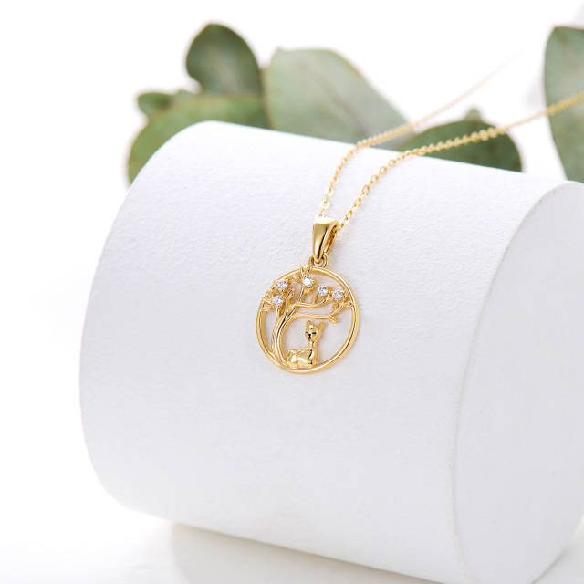 14K Gold Cubic Zirconia Alpaca & Tree Of Life Pendant Necklace-3