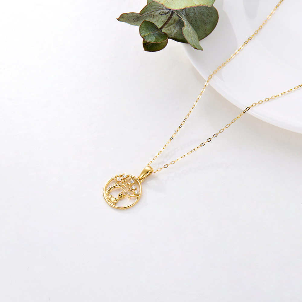 10K Gold Cubic Zirconia Alpaca & Tree Of Life Pendant Necklace-4