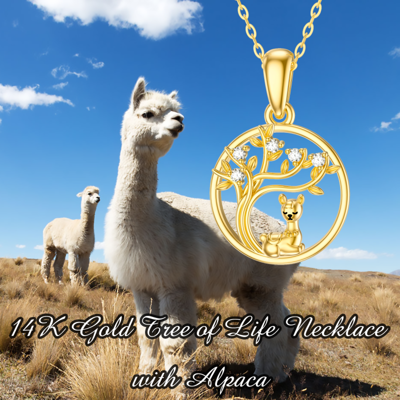 10K White Gold Cubic Zirconia Alpaca & Tree Of Life Pendant Necklace-5