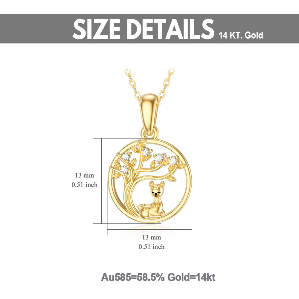 10K Gold Cubic Zirconia Alpaca & Tree Of Life Pendant Necklace-6