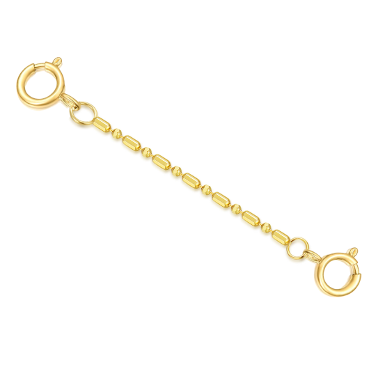 14K Gold 1.2Mm 3Inch Alternating Bead Chain Extender Chain