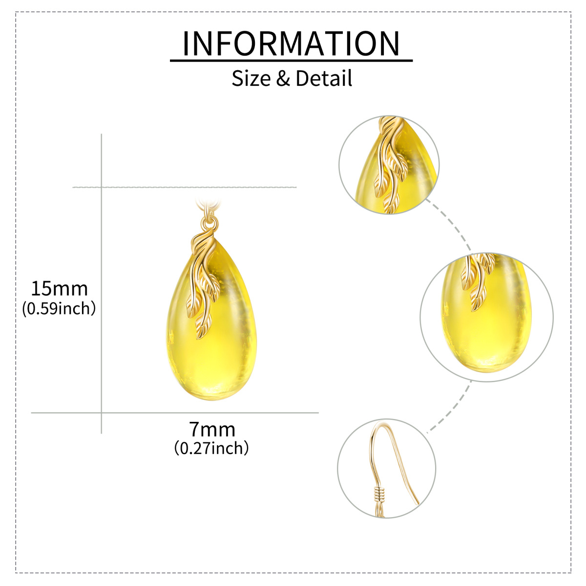 Pendientes colgantes de ámbar y oro de 14 quilates-5