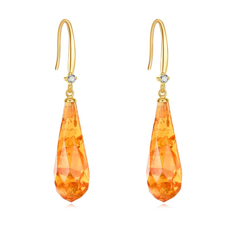 14K Gold Amber Drop Earrings-1